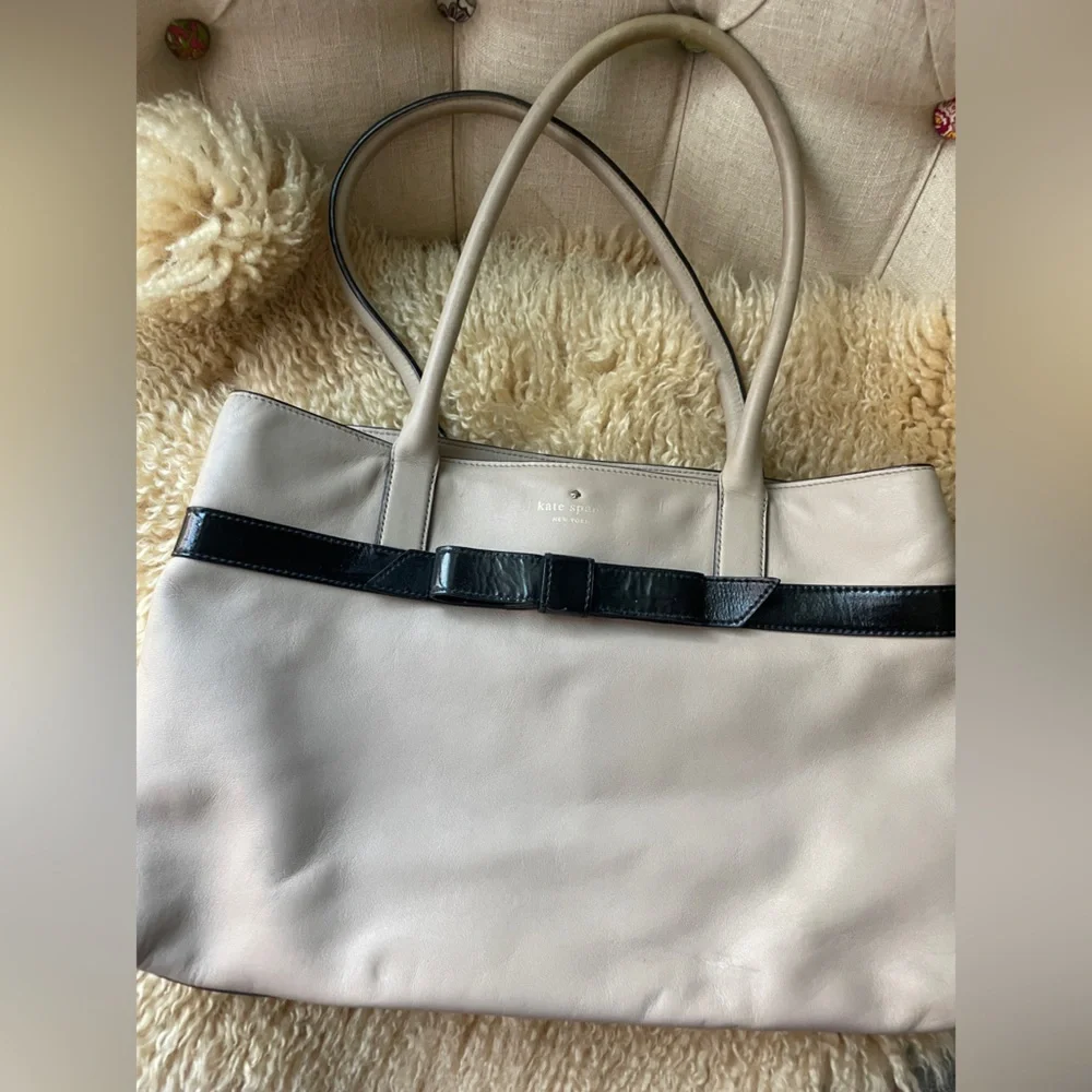 Kate Spade Beige and Black Leather Tote - Picture 1 of 4
